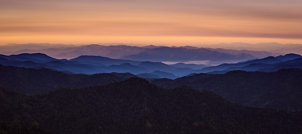 Mountainous landscape at dusk