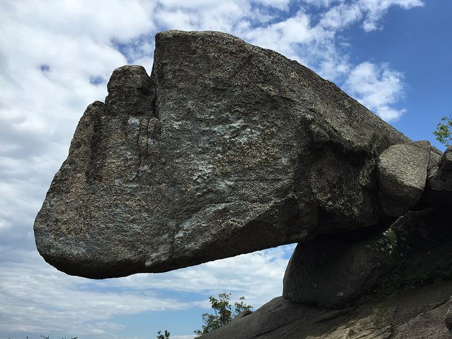 Hanging rock at about , feet above sea level along the Ridge Trail on the northeast side of Old Rag Mountain within Shenandoah National Park, in Madison County, Virginia